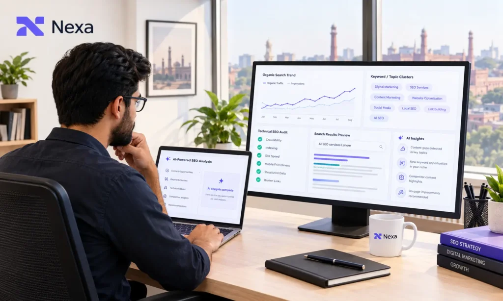 AI SEO services in Lahore for website content optimization, technical SEO, and search visibility