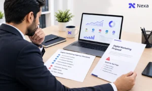 Checklist for choosing a digital marketing agency, covering services, pricing, reporting, and red flags.